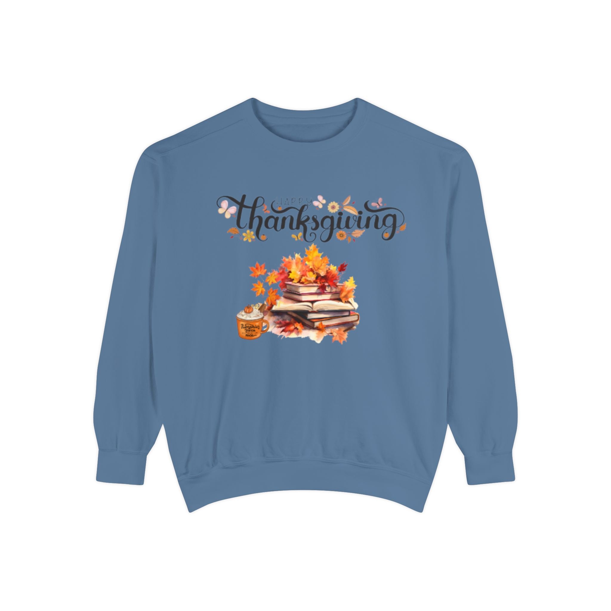 Thanksgiving Cozy Sweatshirt — Autumn Leaves & Pumpkin Pie Graphic