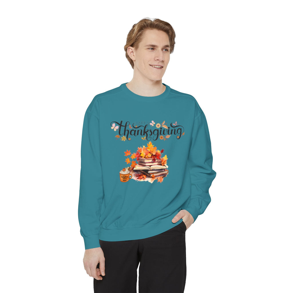 Thanksgiving Cozy Sweatshirt — Autumn Leaves & Pumpkin Pie Graphic