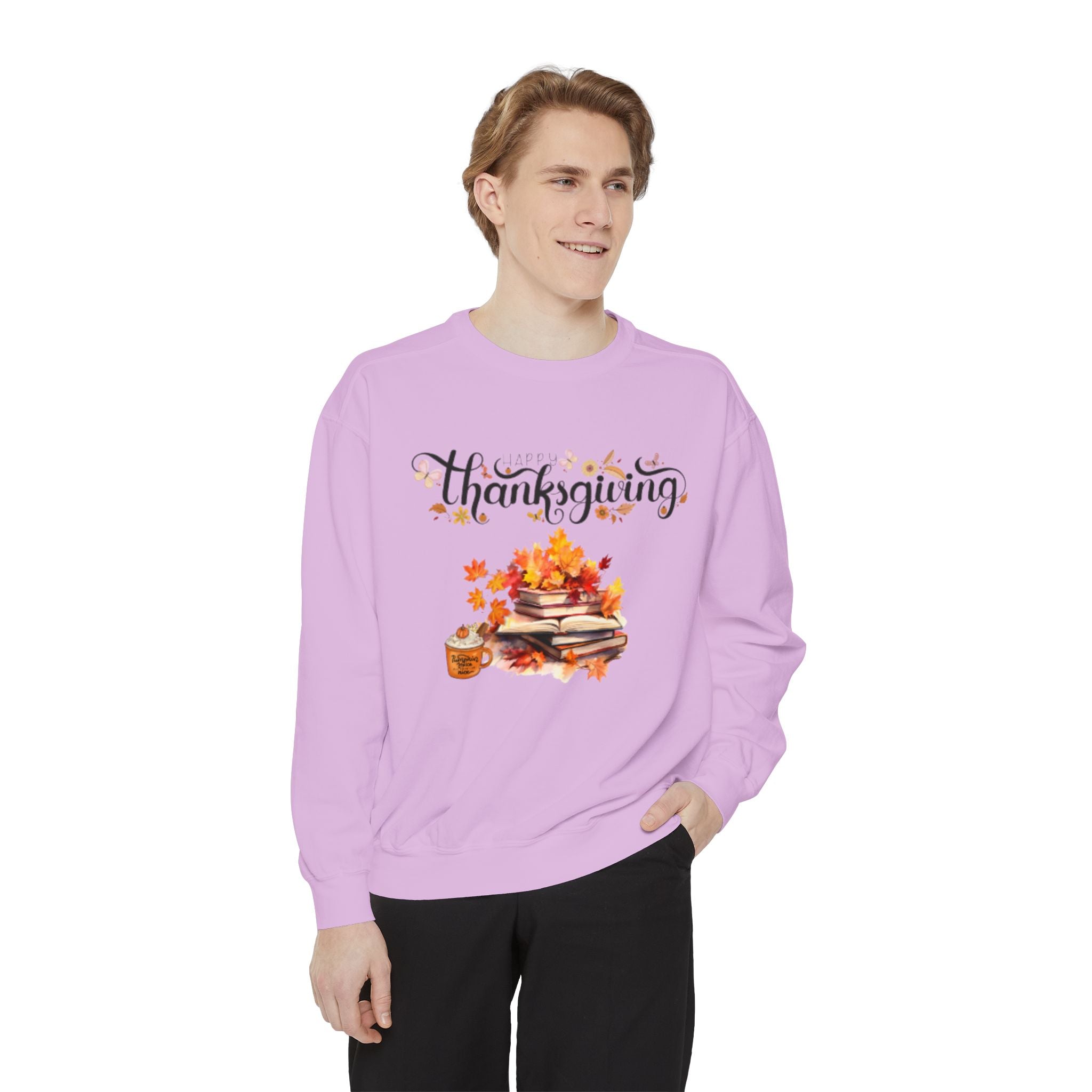 Thanksgiving Cozy Sweatshirt — Autumn Leaves & Pumpkin Pie Graphic