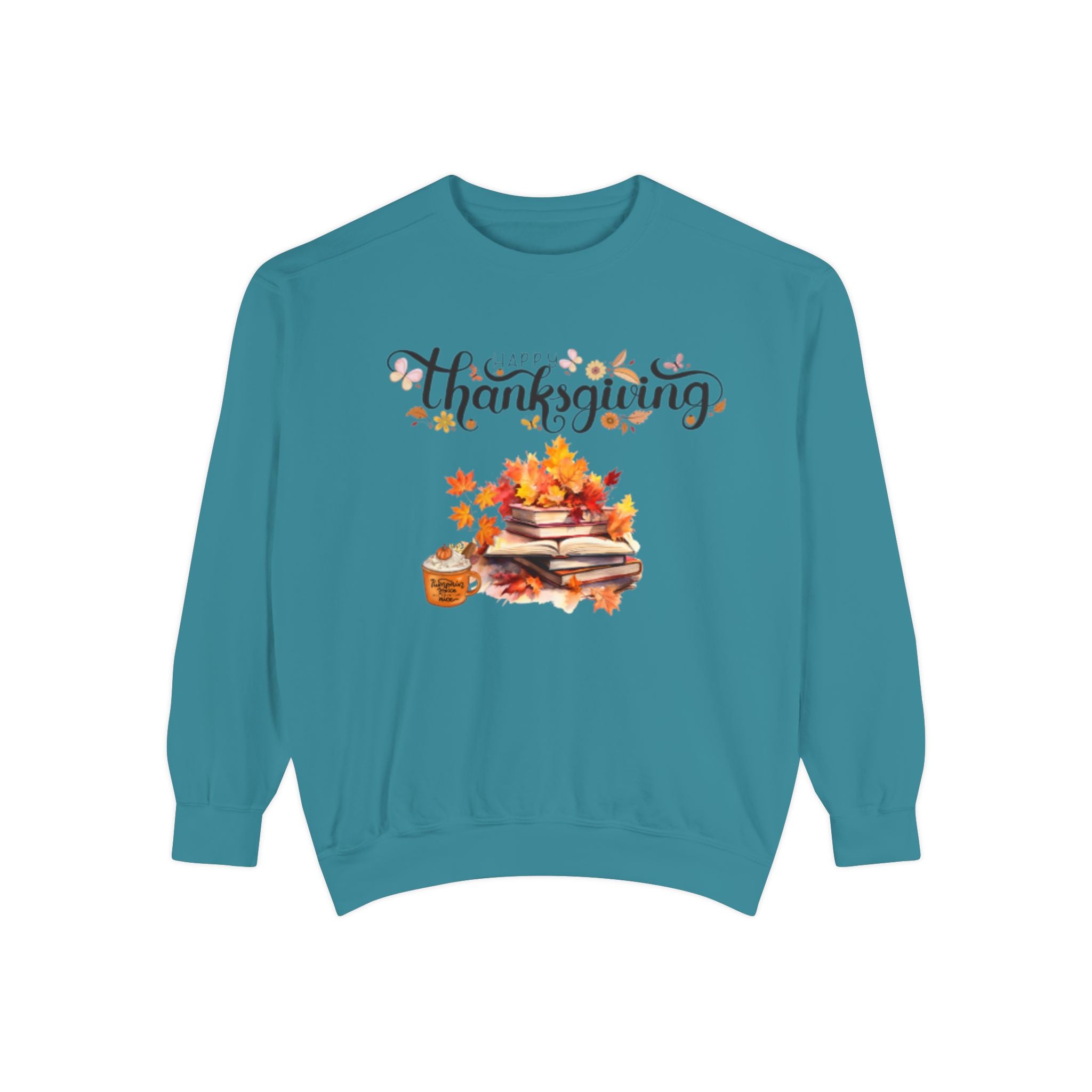 Thanksgiving Cozy Sweatshirt — Autumn Leaves & Pumpkin Pie Graphic