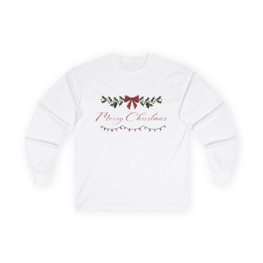 Christmas Garland Long Sleeve Tee — "Merry Christmas" Holiday Shirt