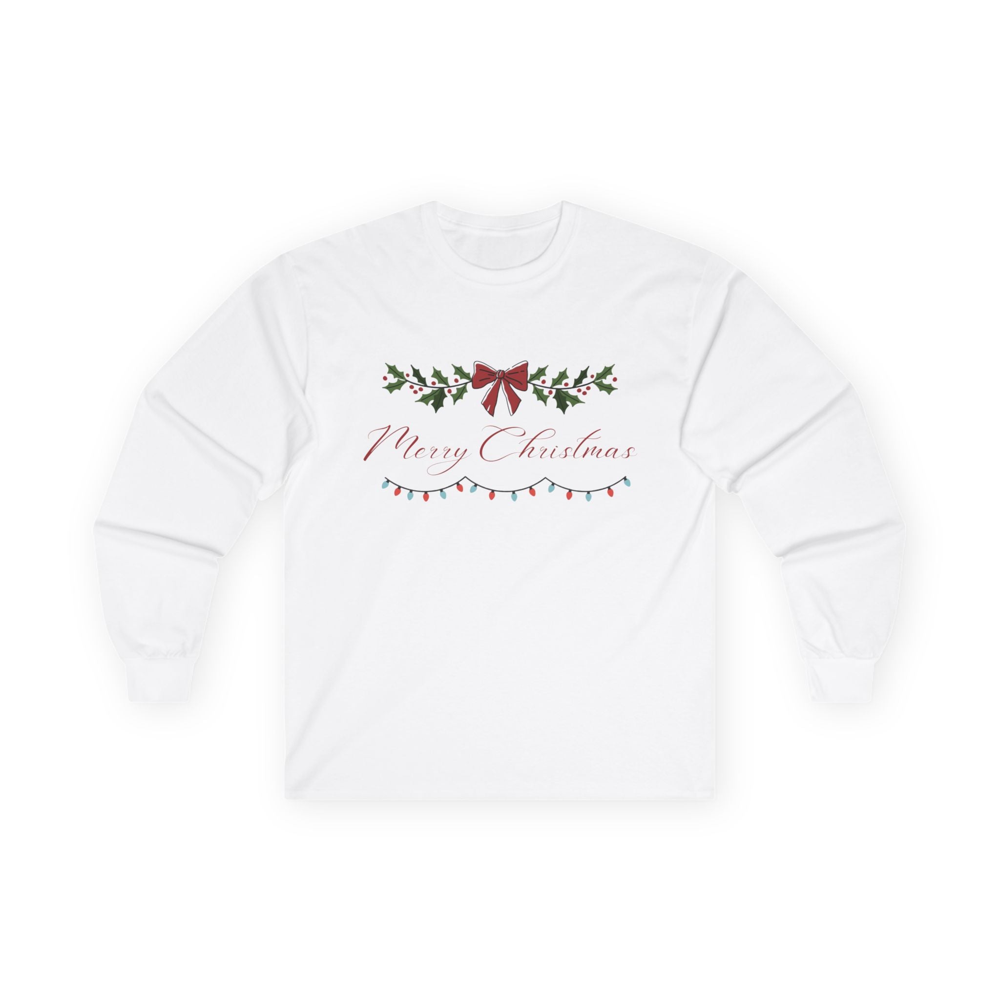 Christmas Garland Long Sleeve Tee — "Merry Christmas" Holiday Shirt