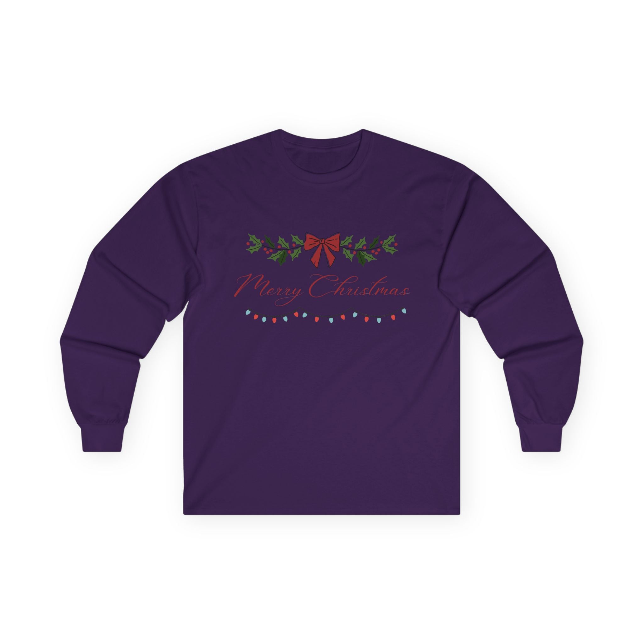 Christmas Garland Long Sleeve Tee — "Merry Christmas" Holiday Shirt