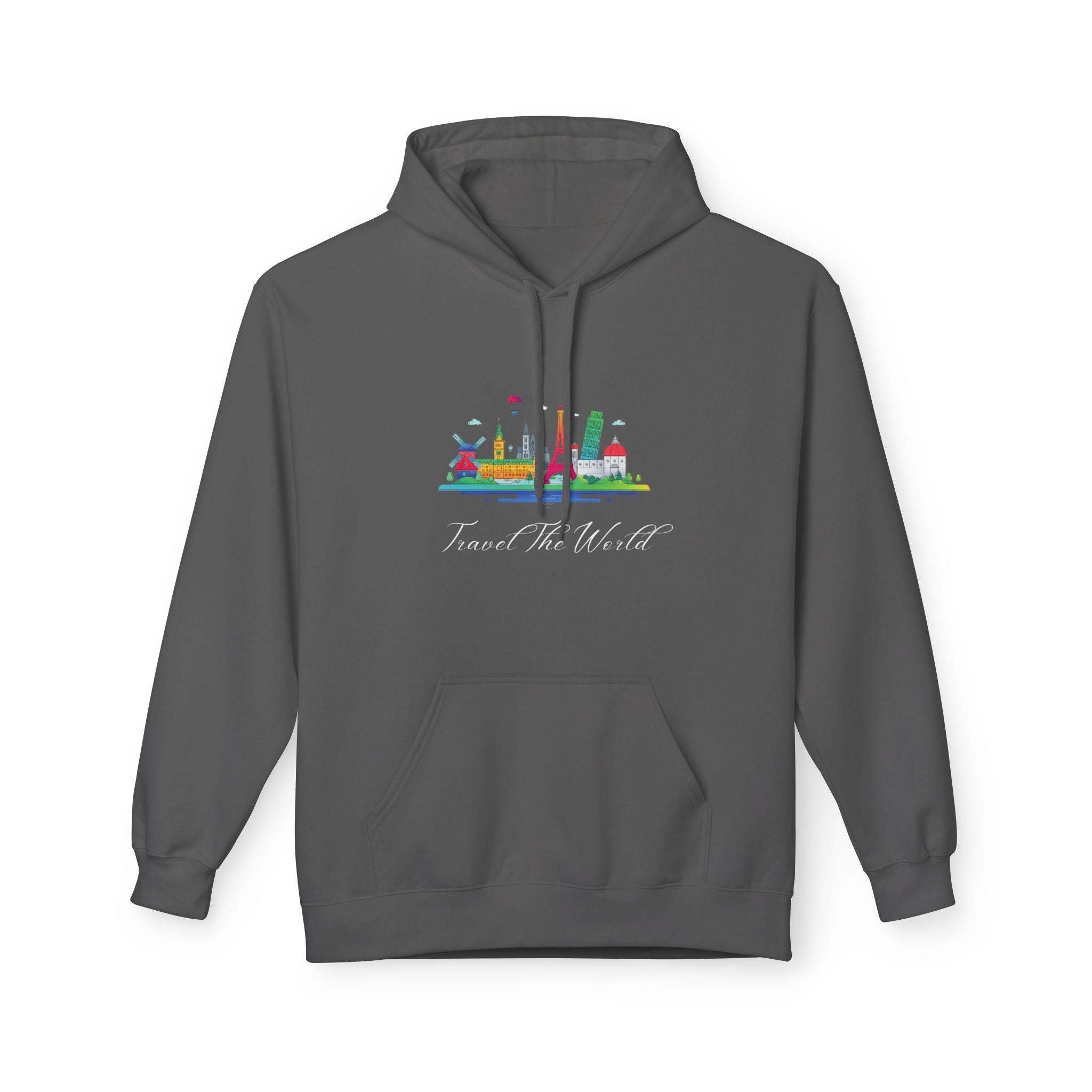 Travel The World Hoodie — Colorful Skyline Travel Pullover