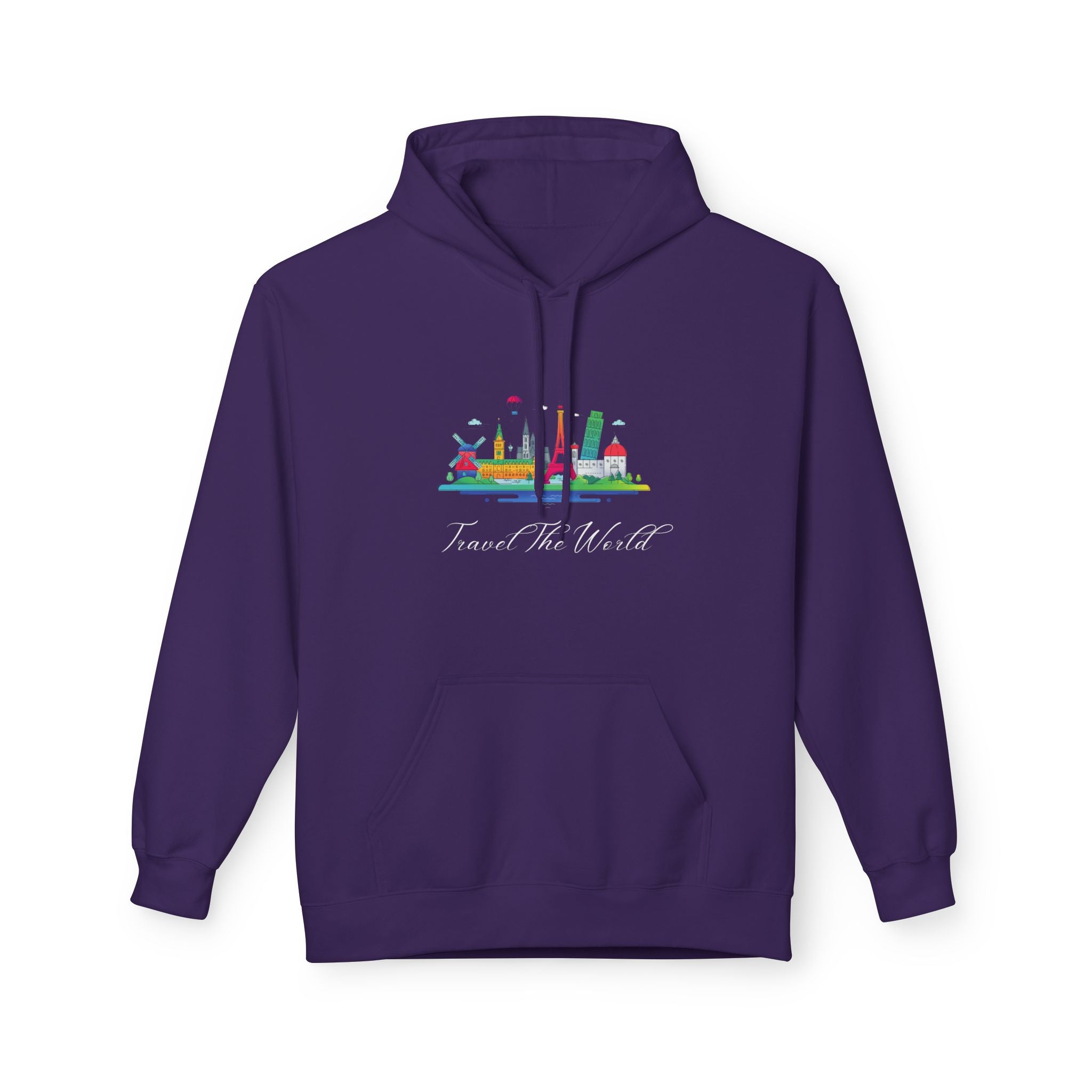 Travel The World Hoodie — Colorful Skyline Travel Pullover