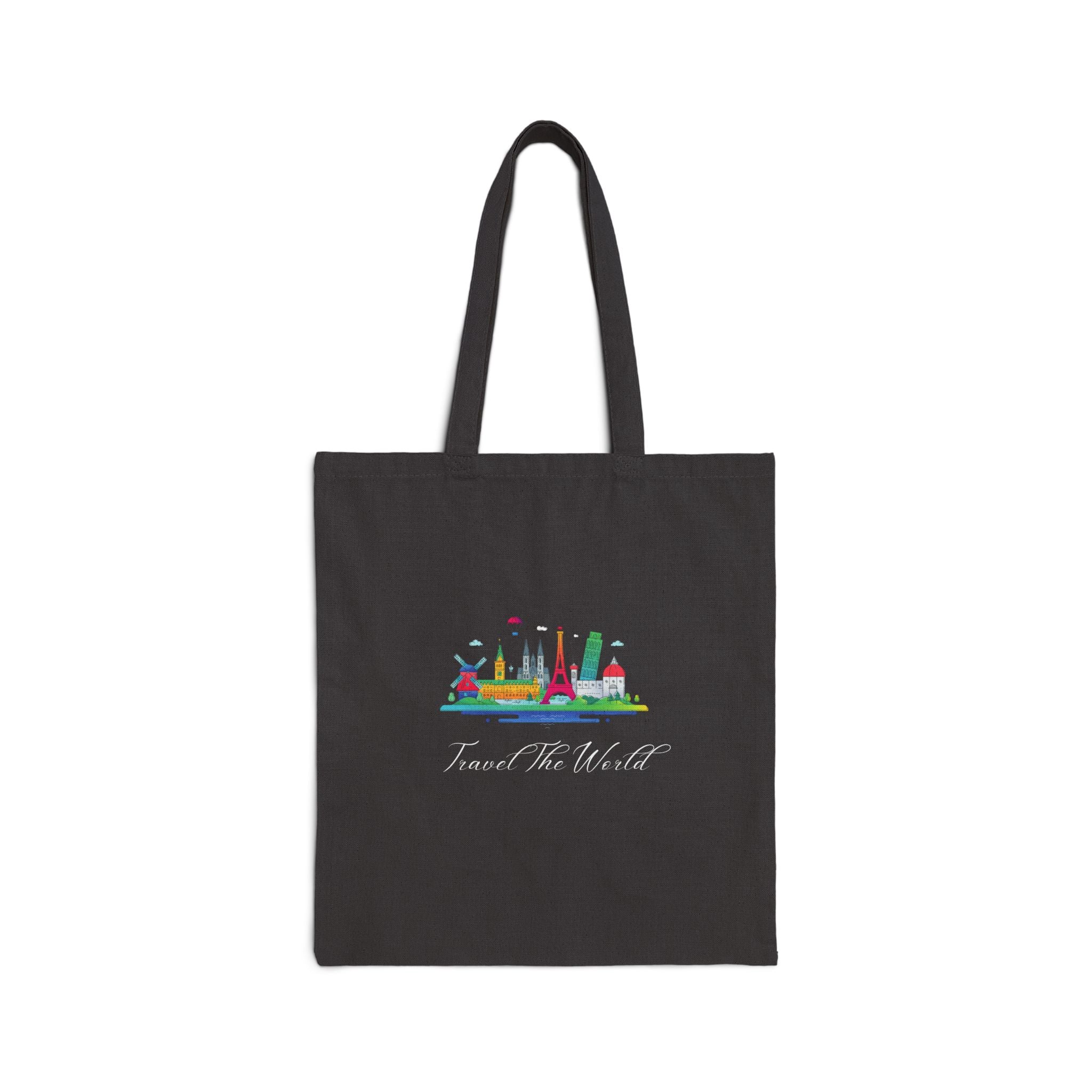 Travel The World Canvas Tote Bag — Colorful Landmark Eco Shopper