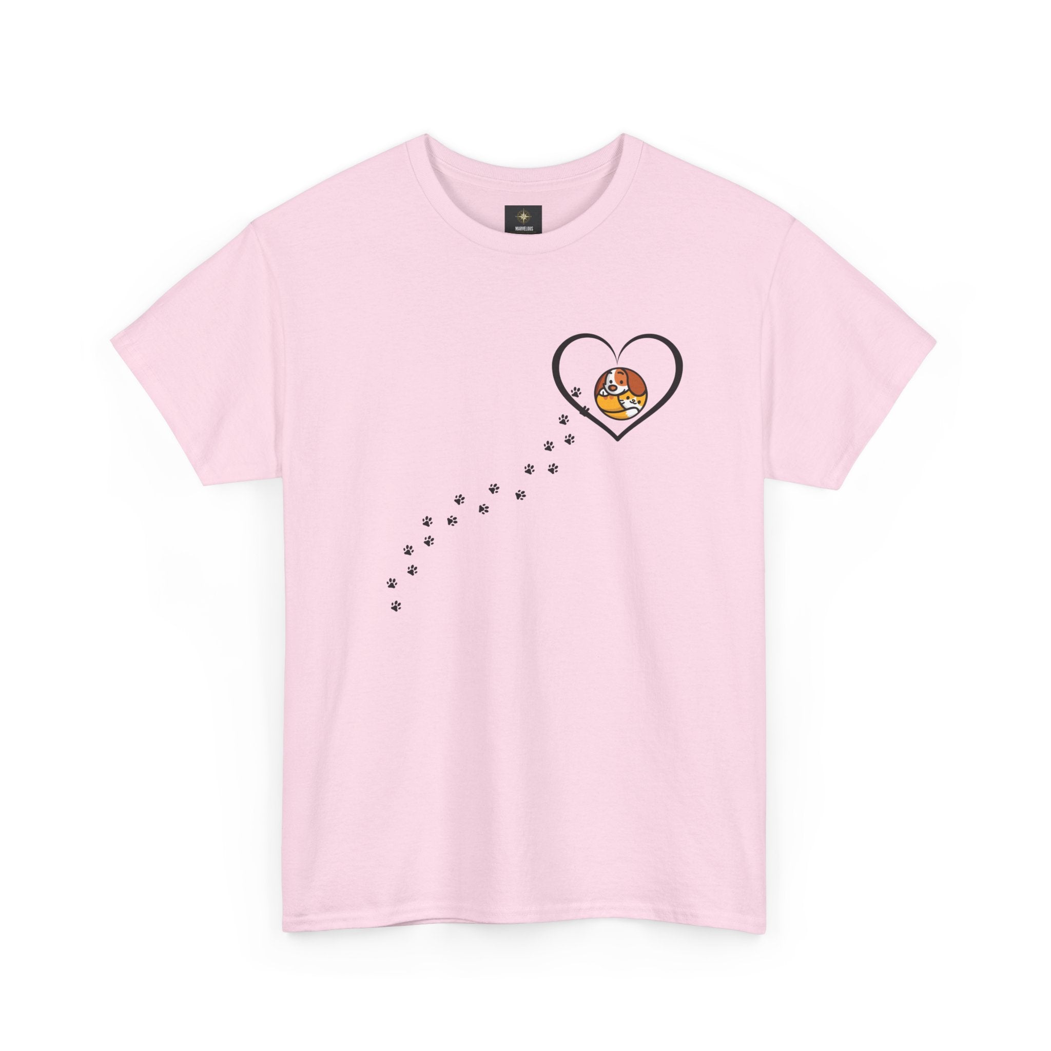 Cat Paw Trail Heart Tee — Cute Kitty Pawprint T‑Shirt