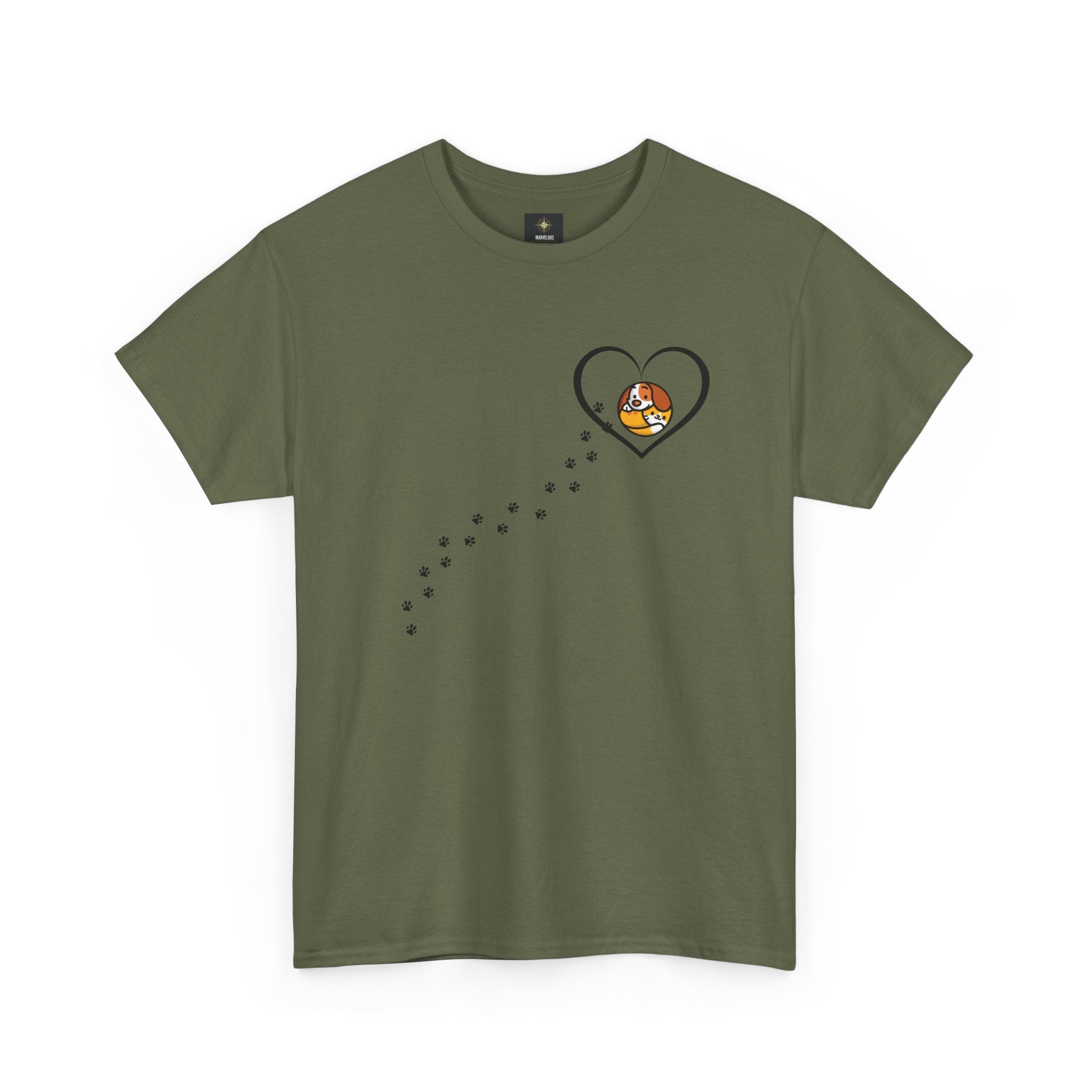 Cat Paw Trail Heart Tee — Cute Kitty Pawprint T‑Shirt