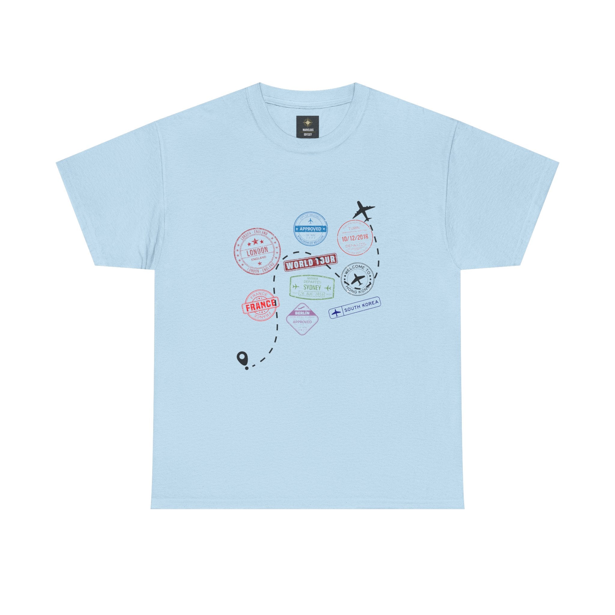 Passport Stamp Travel T‑Shirt — Vintage Wanderlust Tee for Travelers
