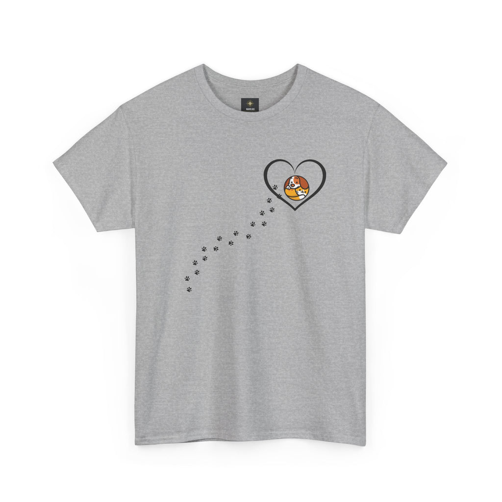 Cat Paw Trail Heart Tee — Cute Kitty Pawprint T‑Shirt