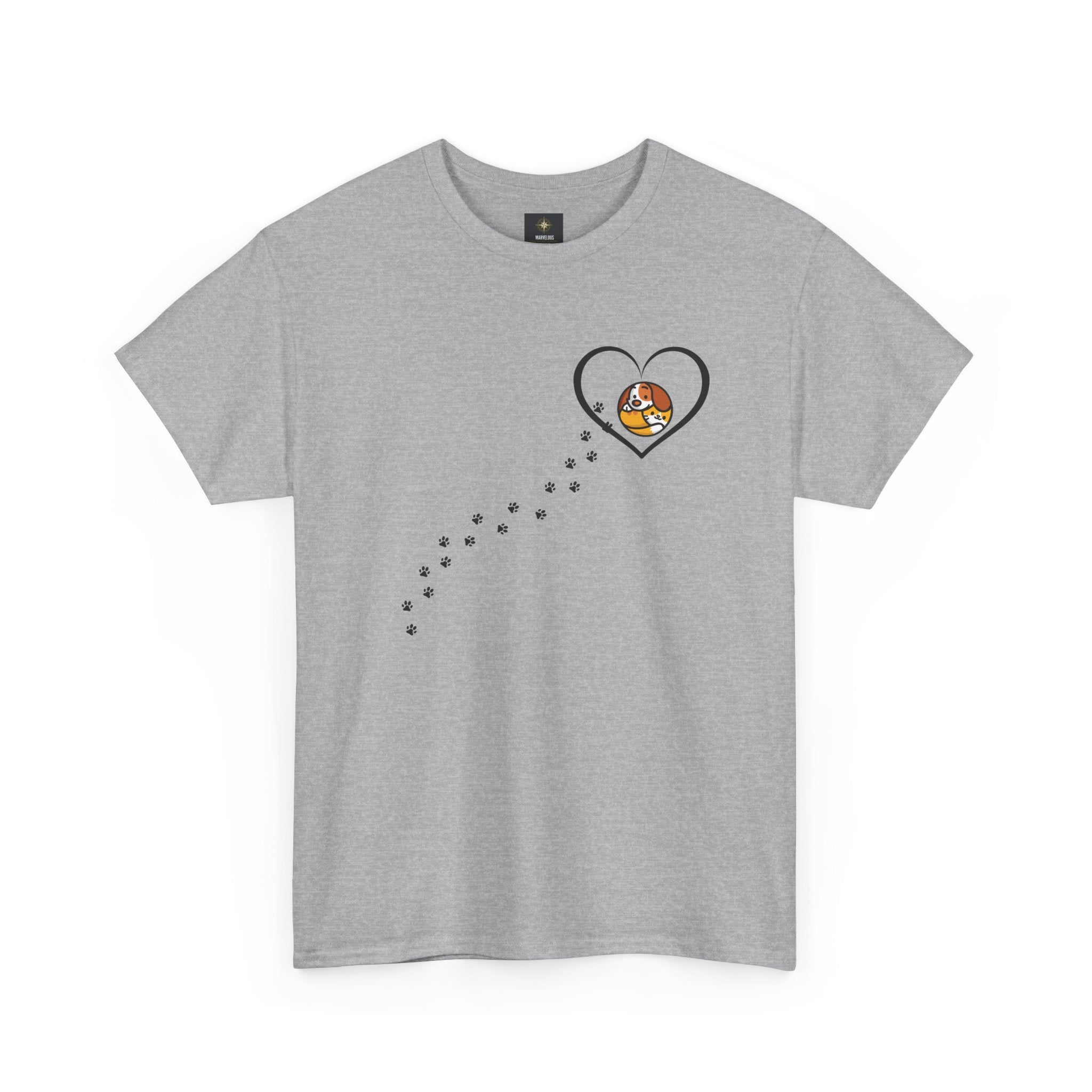 Cat Paw Trail Heart Tee — Cute Kitty Pawprint T‑Shirt