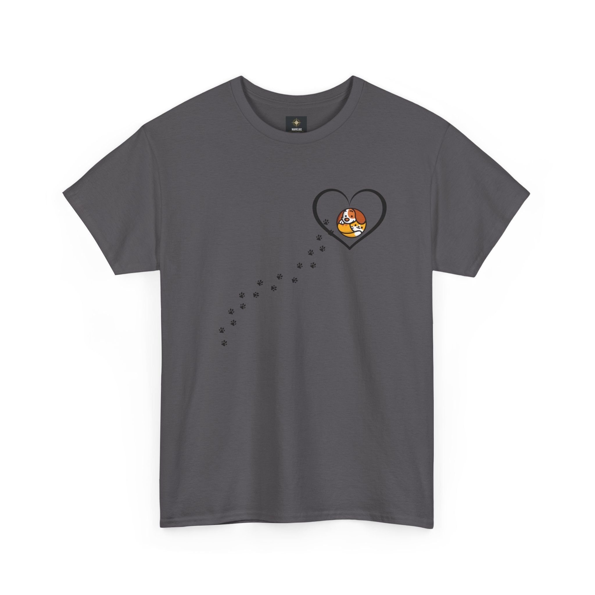 Cat Paw Trail Heart Tee — Cute Kitty Pawprint T‑Shirt