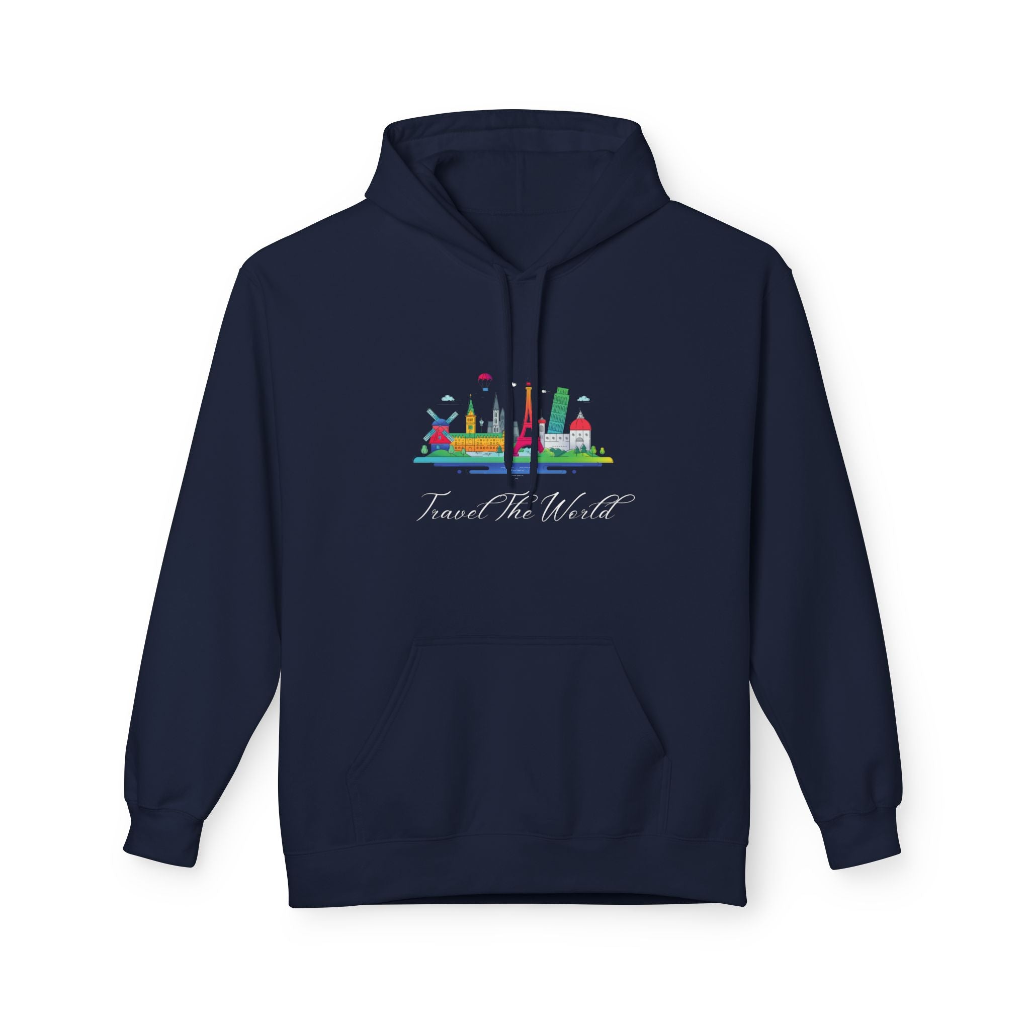 Travel The World Hoodie — Colorful Skyline Travel Pullover