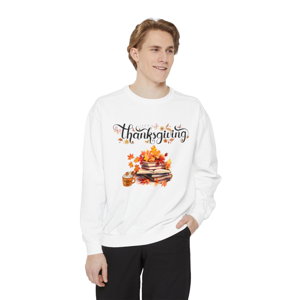 Thanksgiving Cozy Sweatshirt — Autumn Leaves & Pumpkin Pie Graphic