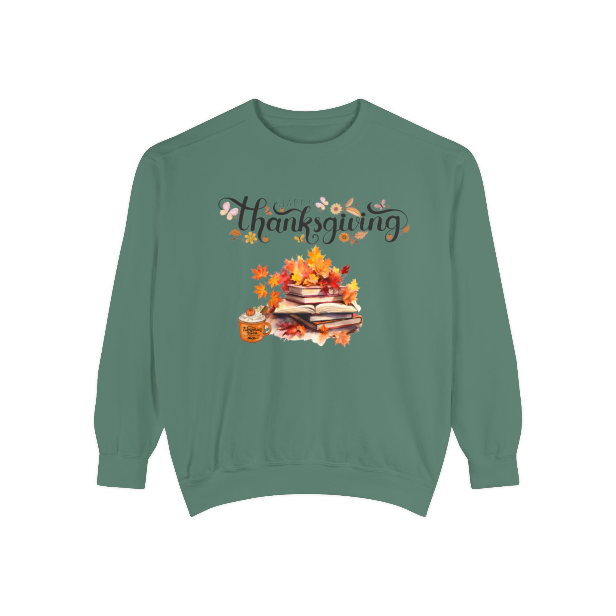 Thanksgiving Cozy Sweatshirt — Autumn Leaves & Pumpkin Pie Graphic