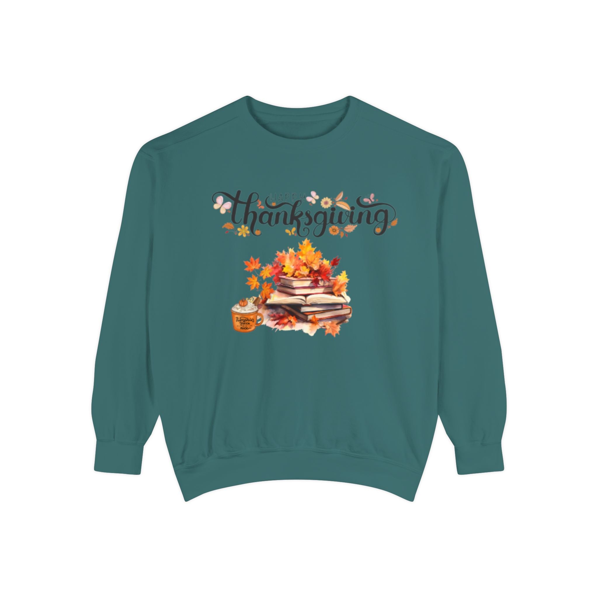 Thanksgiving Cozy Sweatshirt — Autumn Leaves & Pumpkin Pie Graphic