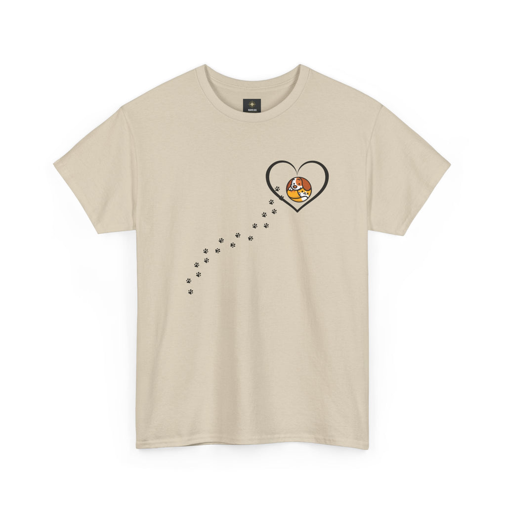 Cat Paw Trail Heart Tee — Cute Kitty Pawprint T‑Shirt