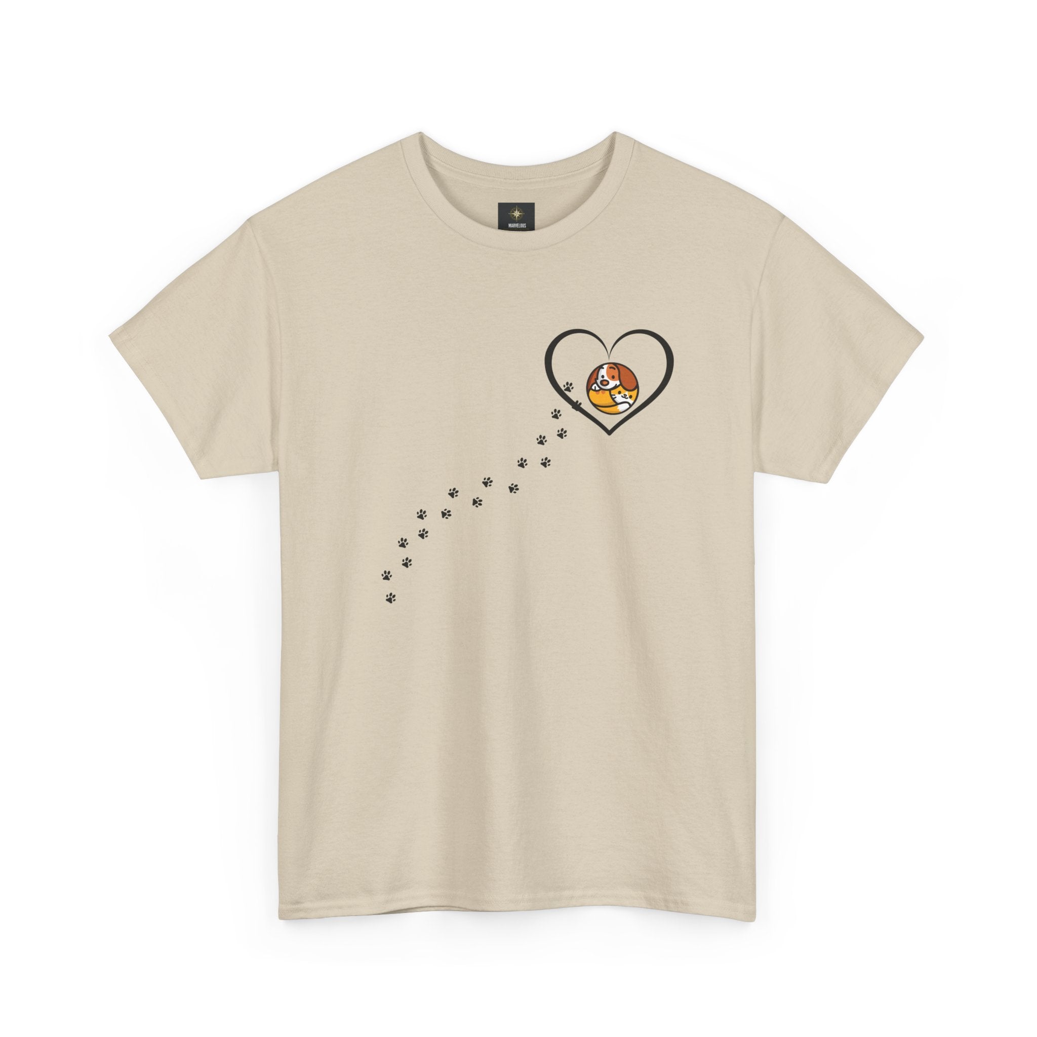 Cat Paw Trail Heart Tee — Cute Kitty Pawprint T‑Shirt