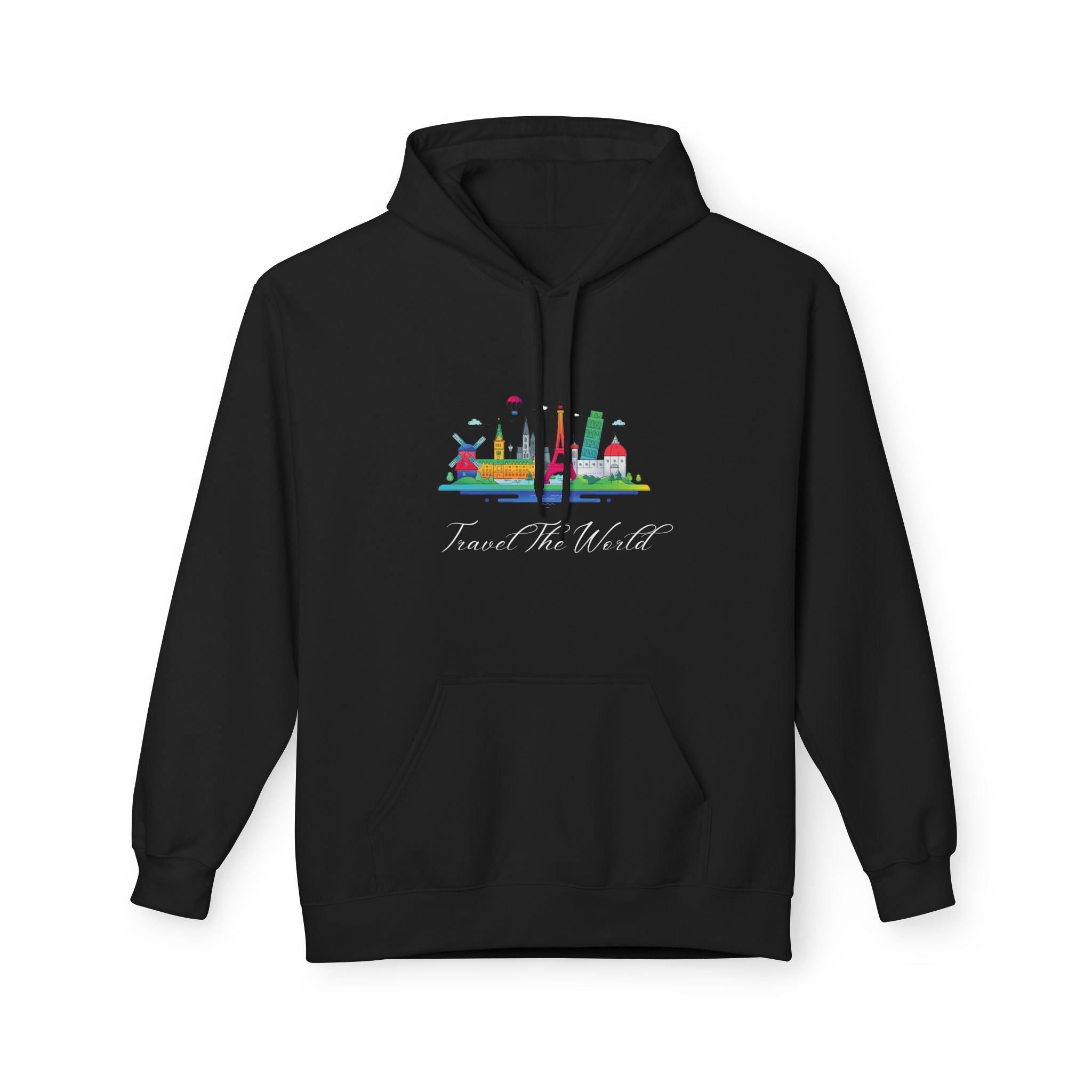 Travel The World Hoodie — Colorful Skyline Travel Pullover