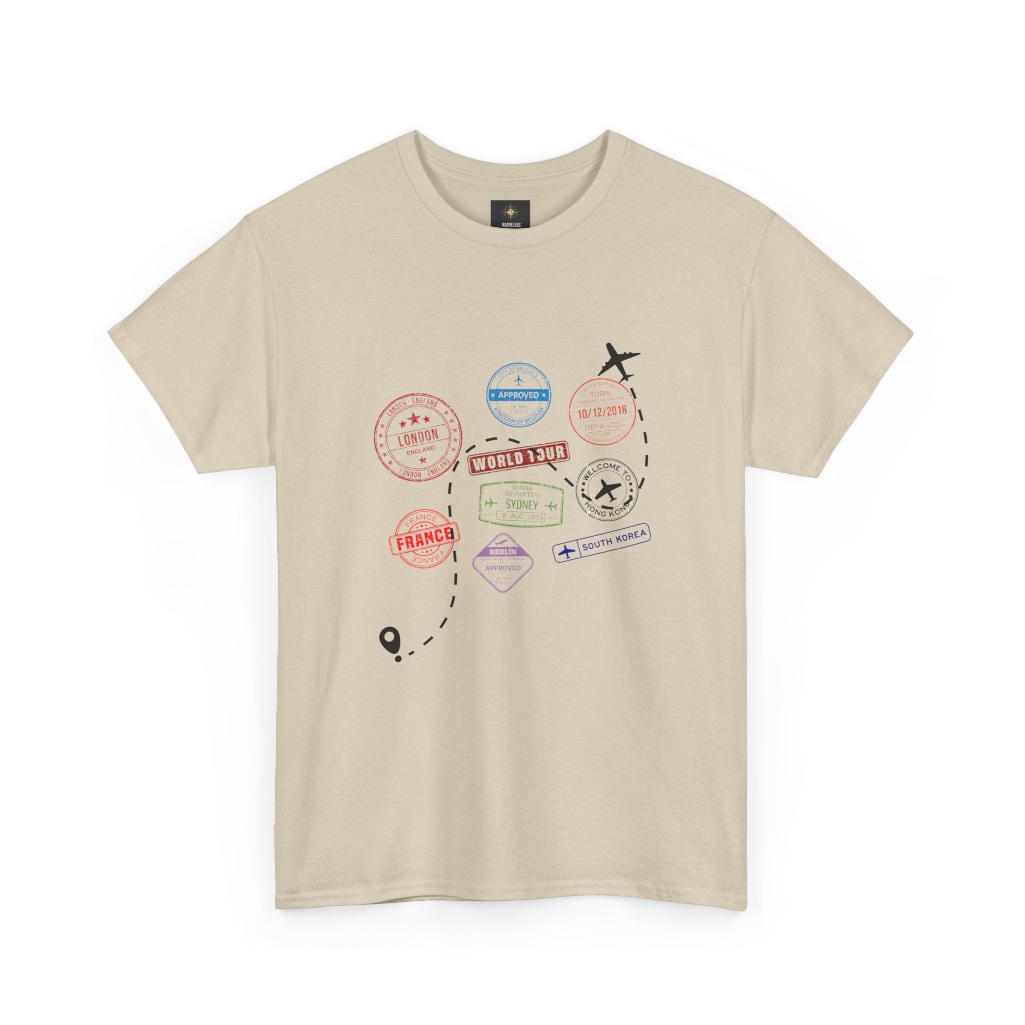 Passport Stamp Travel T‑Shirt — Vintage Wanderlust Tee for Travelers