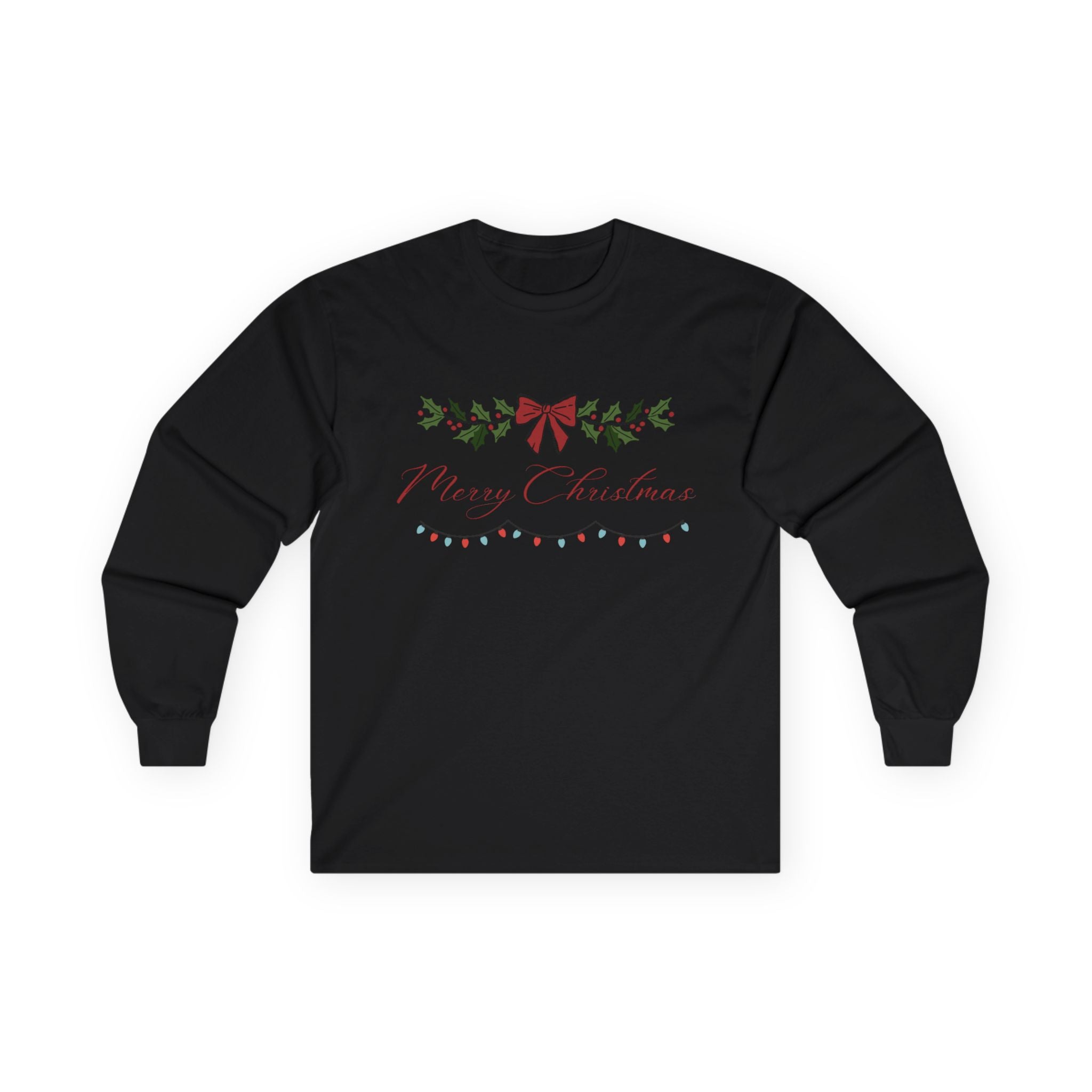 Christmas Garland Long Sleeve Tee — "Merry Christmas" Holiday Shirt