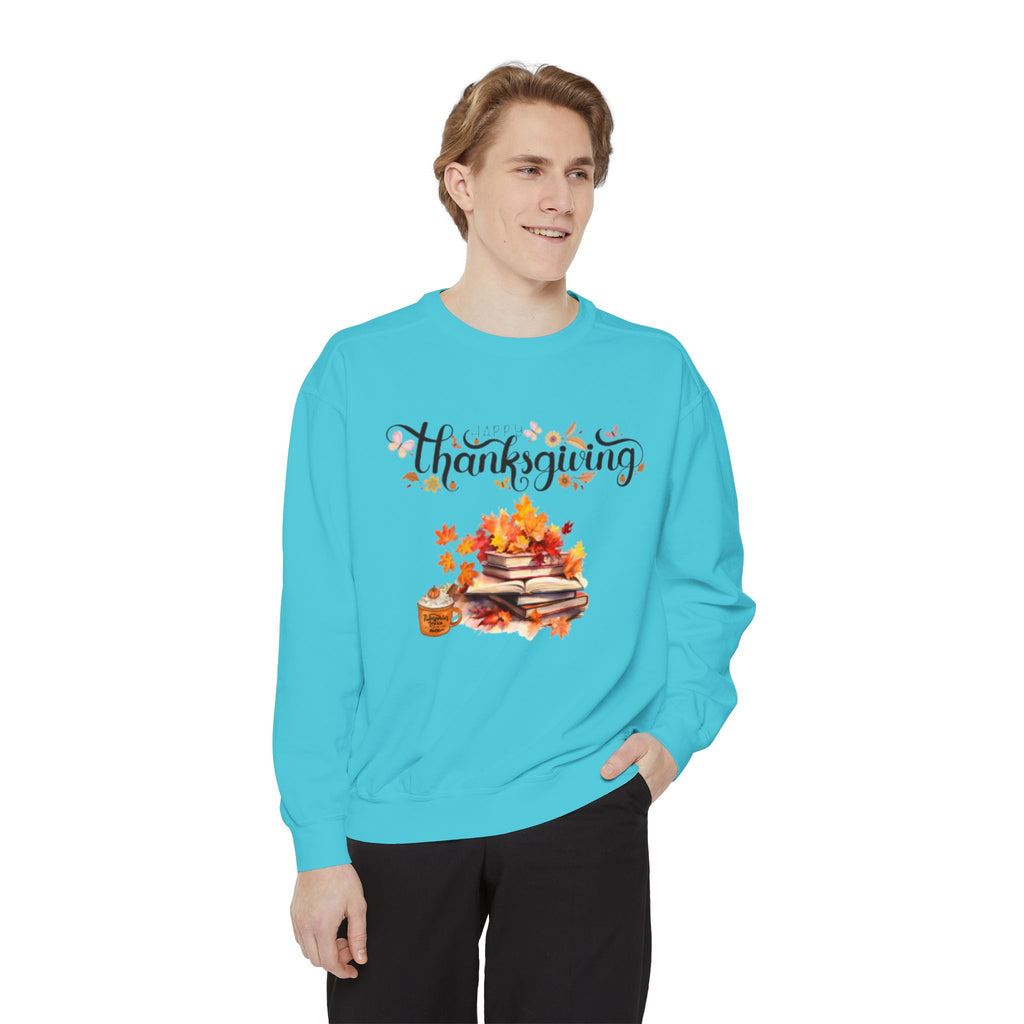 Thanksgiving Cozy Sweatshirt — Autumn Leaves & Pumpkin Pie Graphic