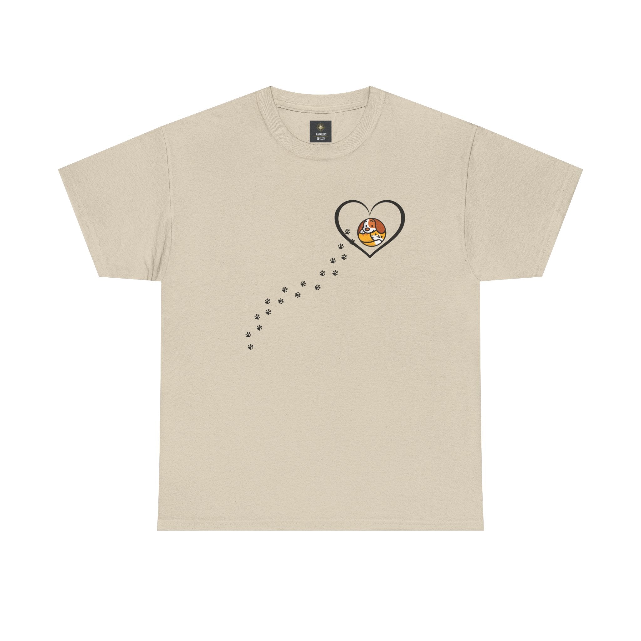 Cat Paw Trail Heart Tee — Cute Kitty Pawprint T‑Shirt
