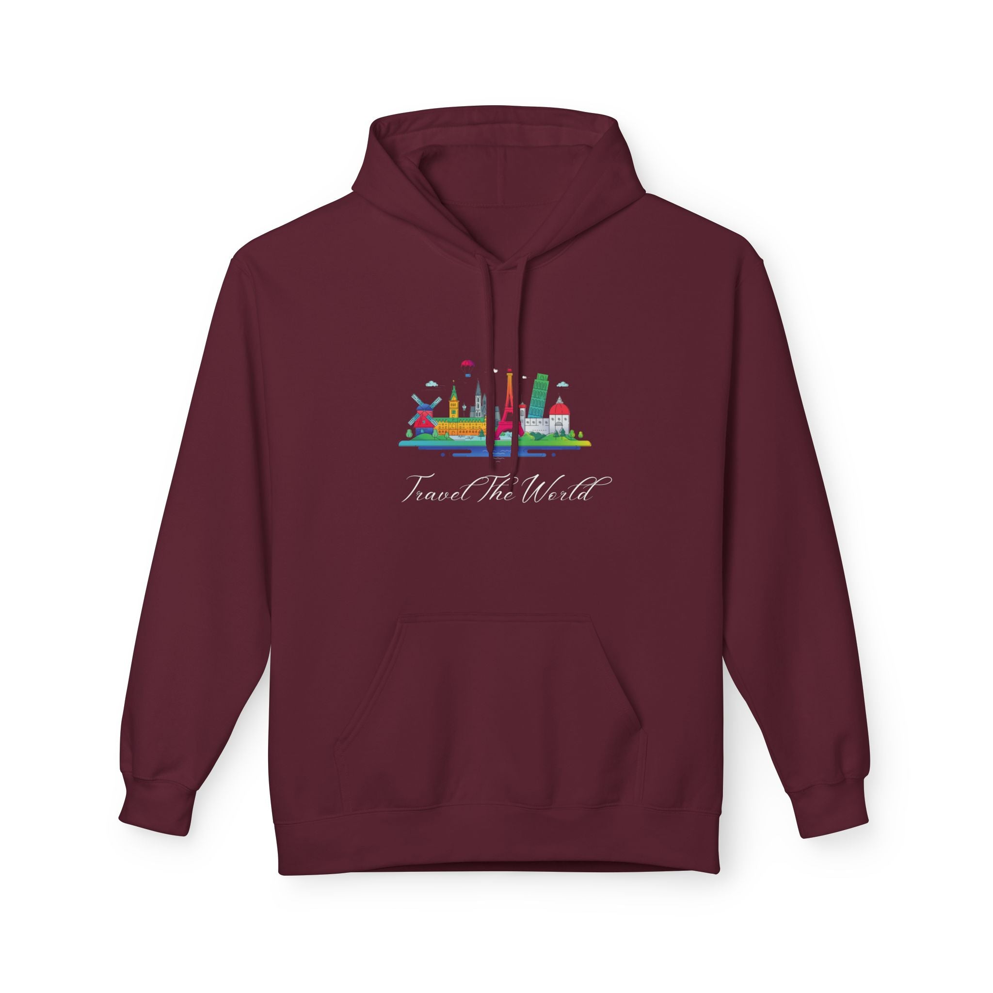 Travel The World Hoodie — Colorful Skyline Travel Pullover