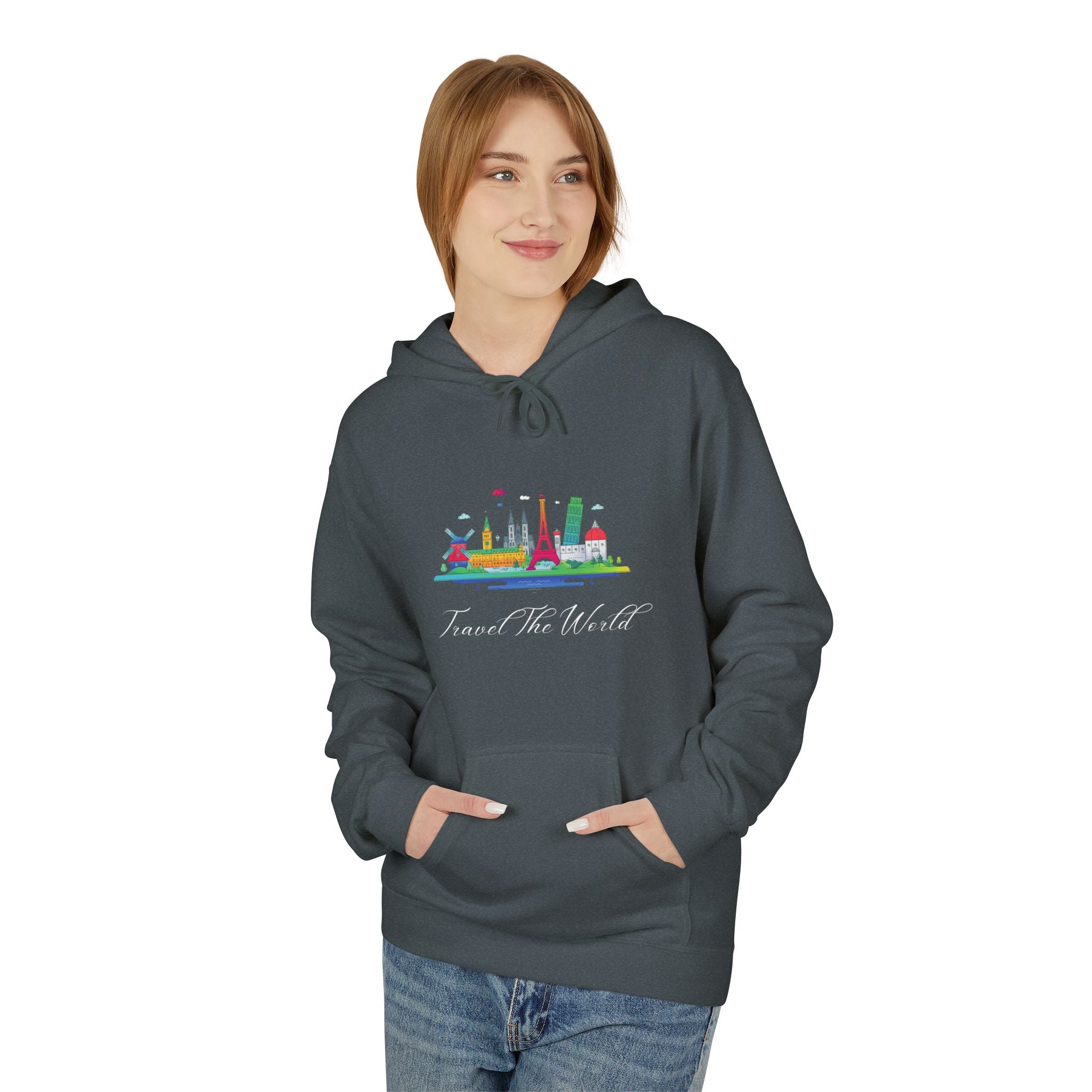 Travel The World Hoodie — Colorful Skyline Travel Pullover