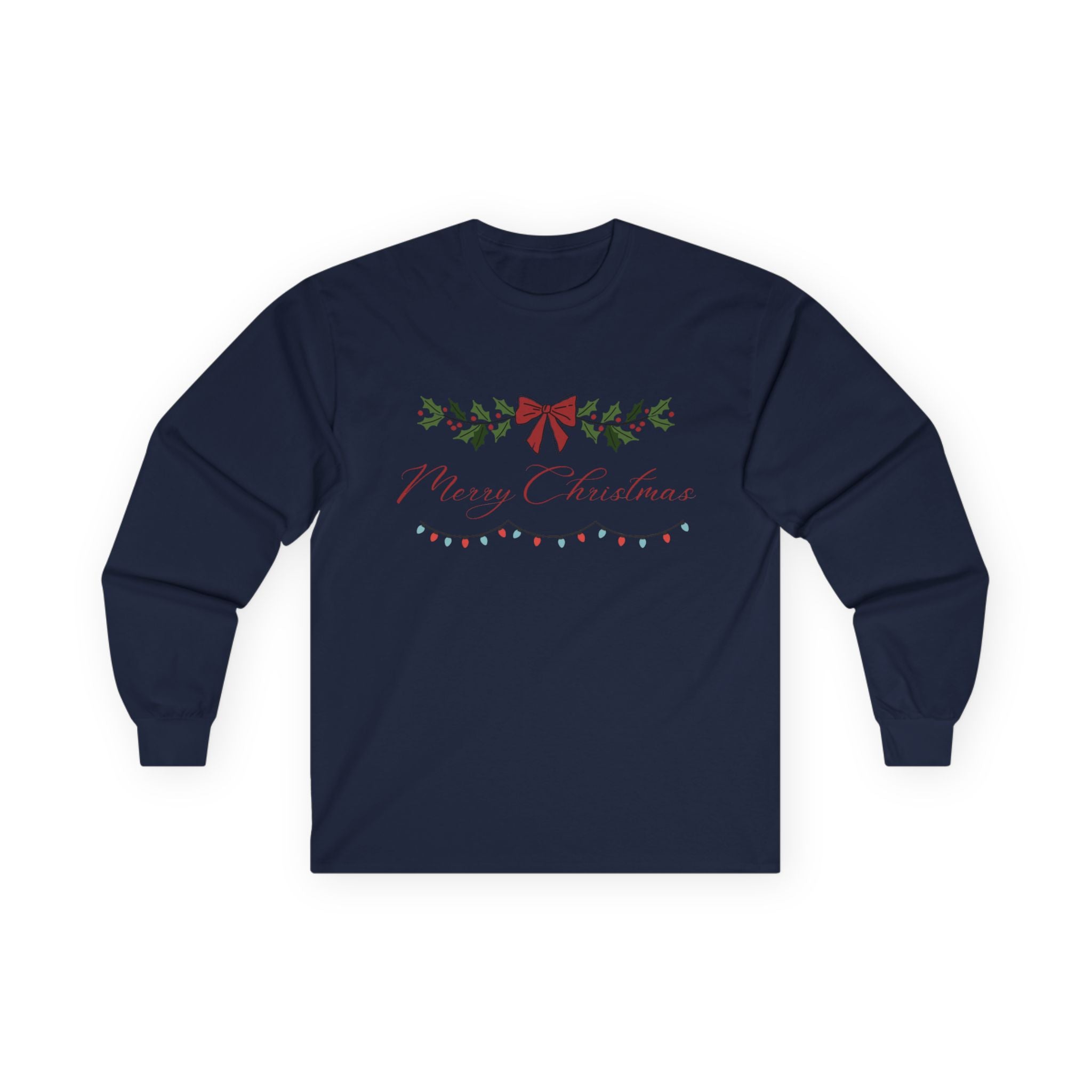 Christmas Garland Long Sleeve Tee — "Merry Christmas" Holiday Shirt