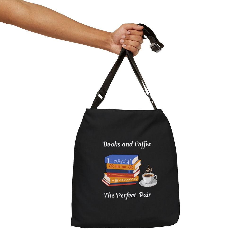 Books and Coffee Adjustable Tote Bag — "Books and Coffee: The Perfect Pair"