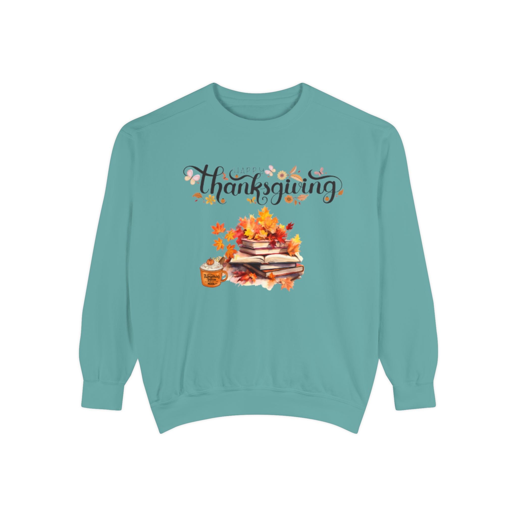 Thanksgiving Cozy Sweatshirt — Autumn Leaves & Pumpkin Pie Graphic