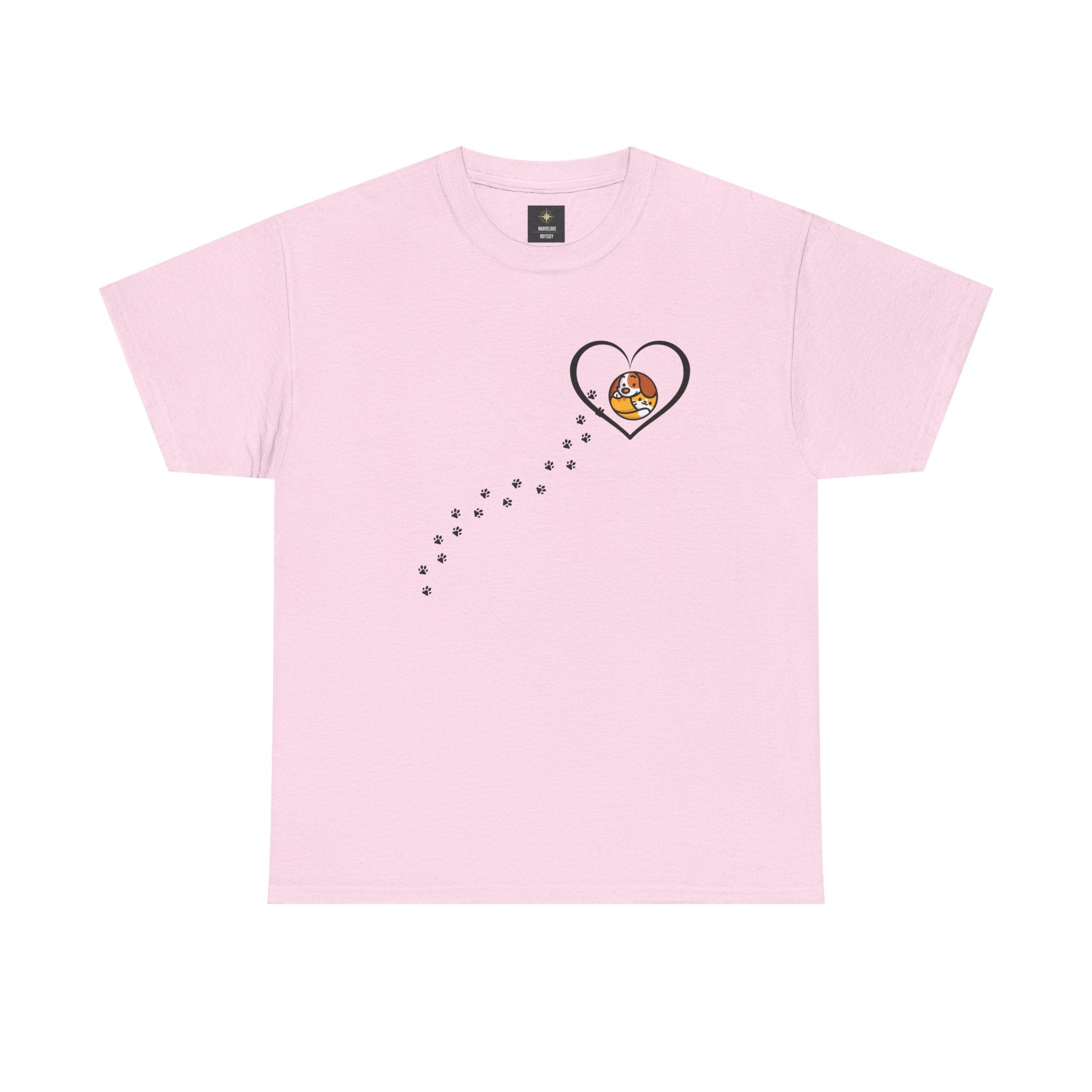 Cat Paw Trail Heart Tee — Cute Kitty Pawprint T‑Shirt