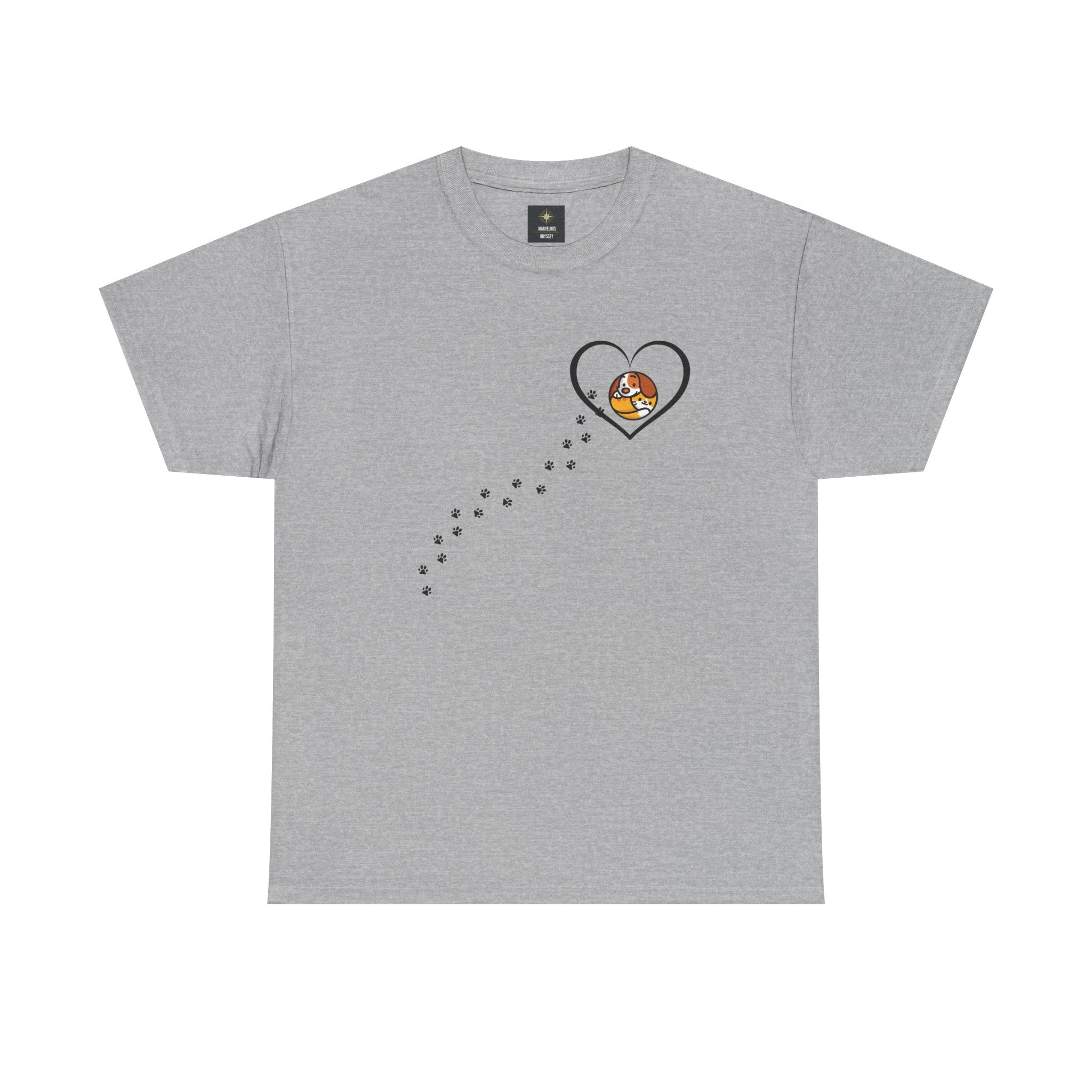 Cat Paw Trail Heart Tee — Cute Kitty Pawprint T‑Shirt
