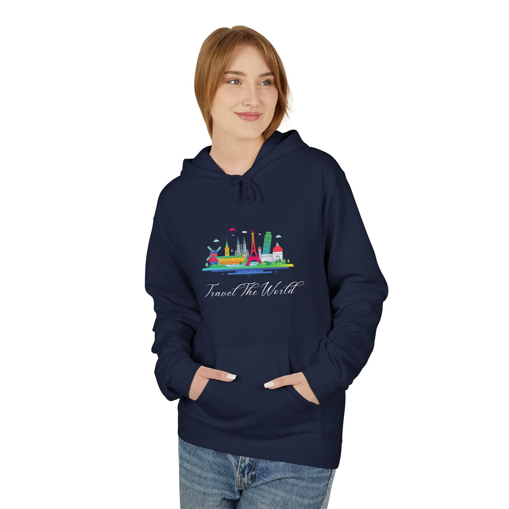 Travel The World Hoodie — Colorful Skyline Travel Pullover