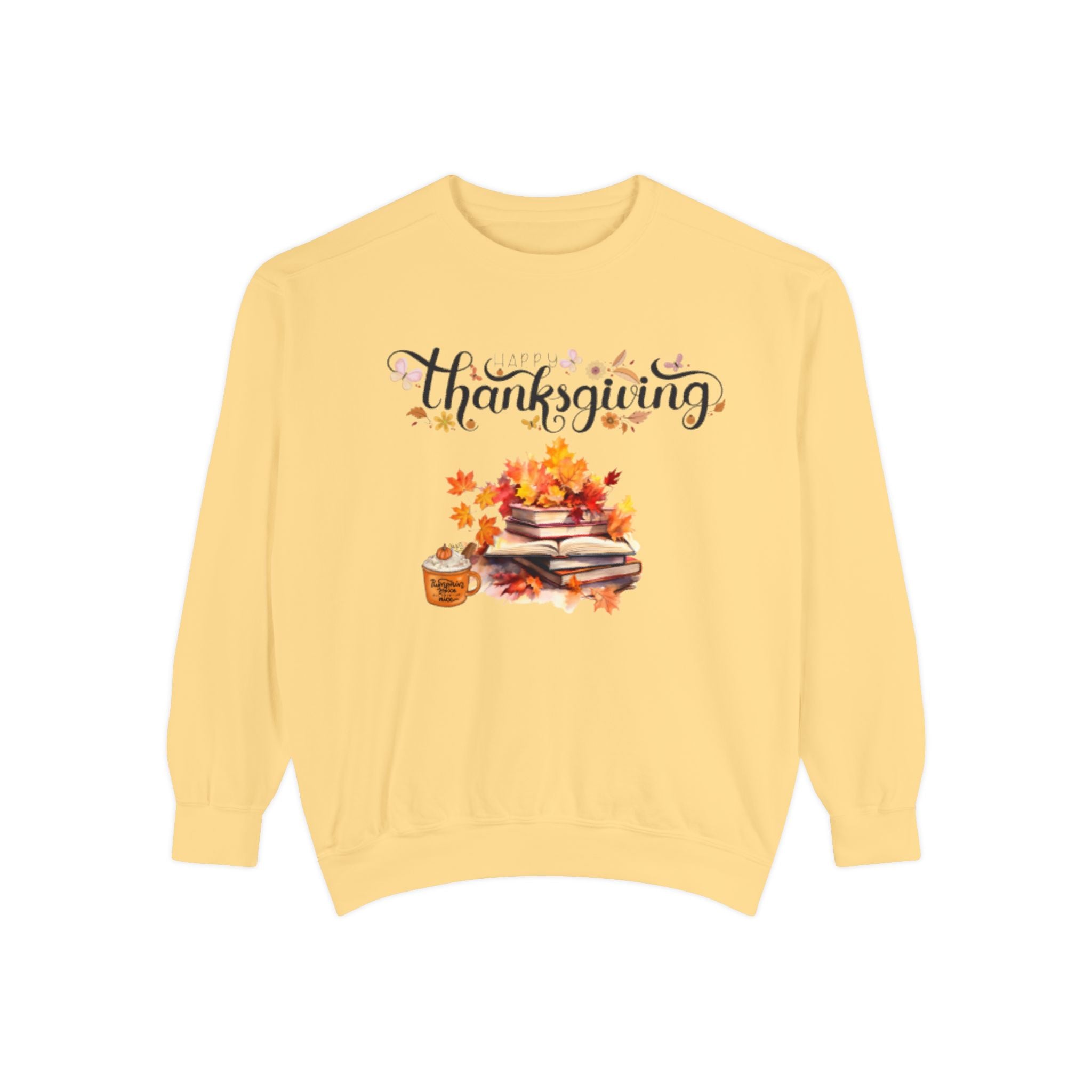 Thanksgiving Cozy Sweatshirt — Autumn Leaves & Pumpkin Pie Graphic