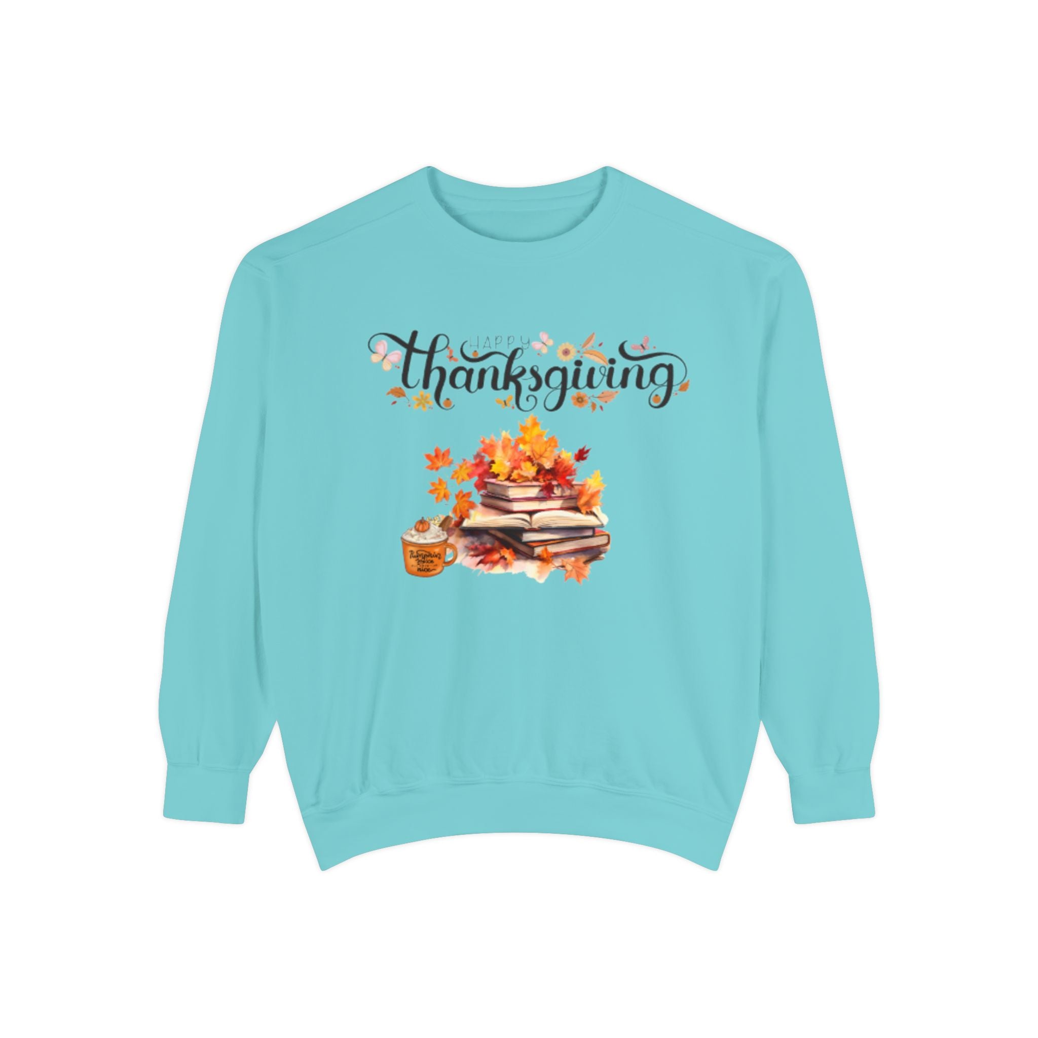 Thanksgiving Cozy Sweatshirt — Autumn Leaves & Pumpkin Pie Graphic