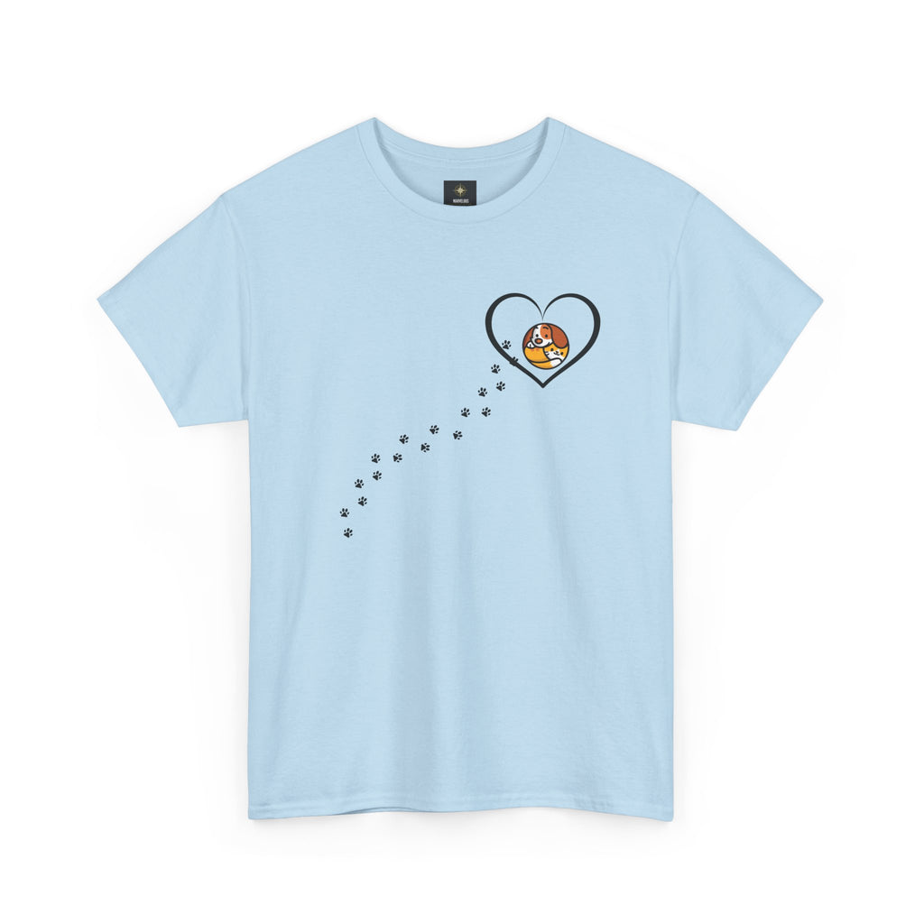 Cat Paw Trail Heart Tee — Cute Kitty Pawprint T‑Shirt