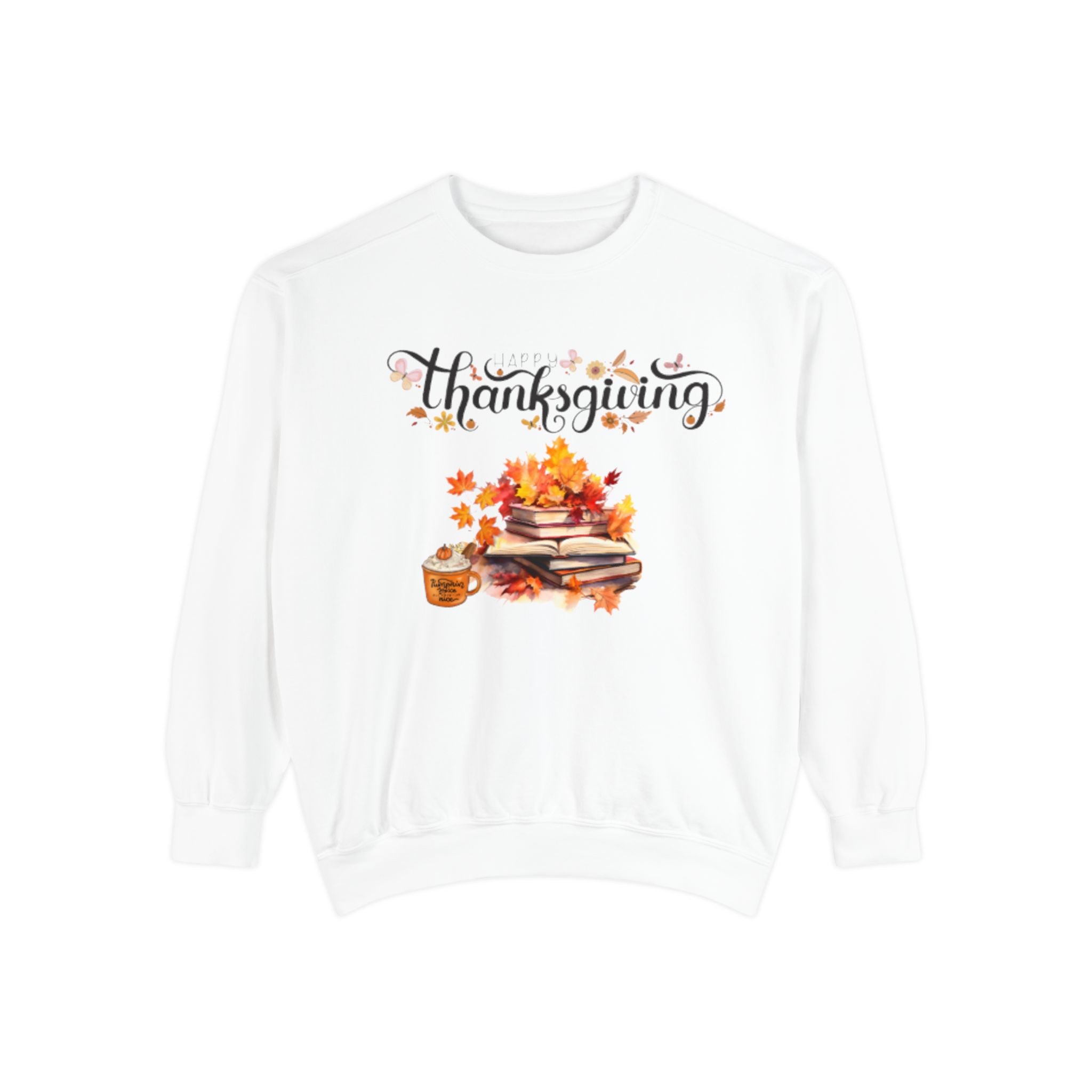 Thanksgiving Cozy Sweatshirt — Autumn Leaves & Pumpkin Pie Graphic