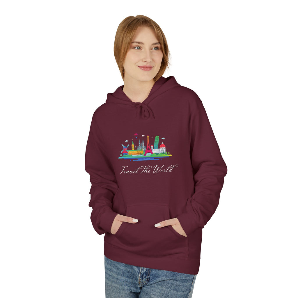 Travel The World Hoodie — Colorful Skyline Travel Pullover