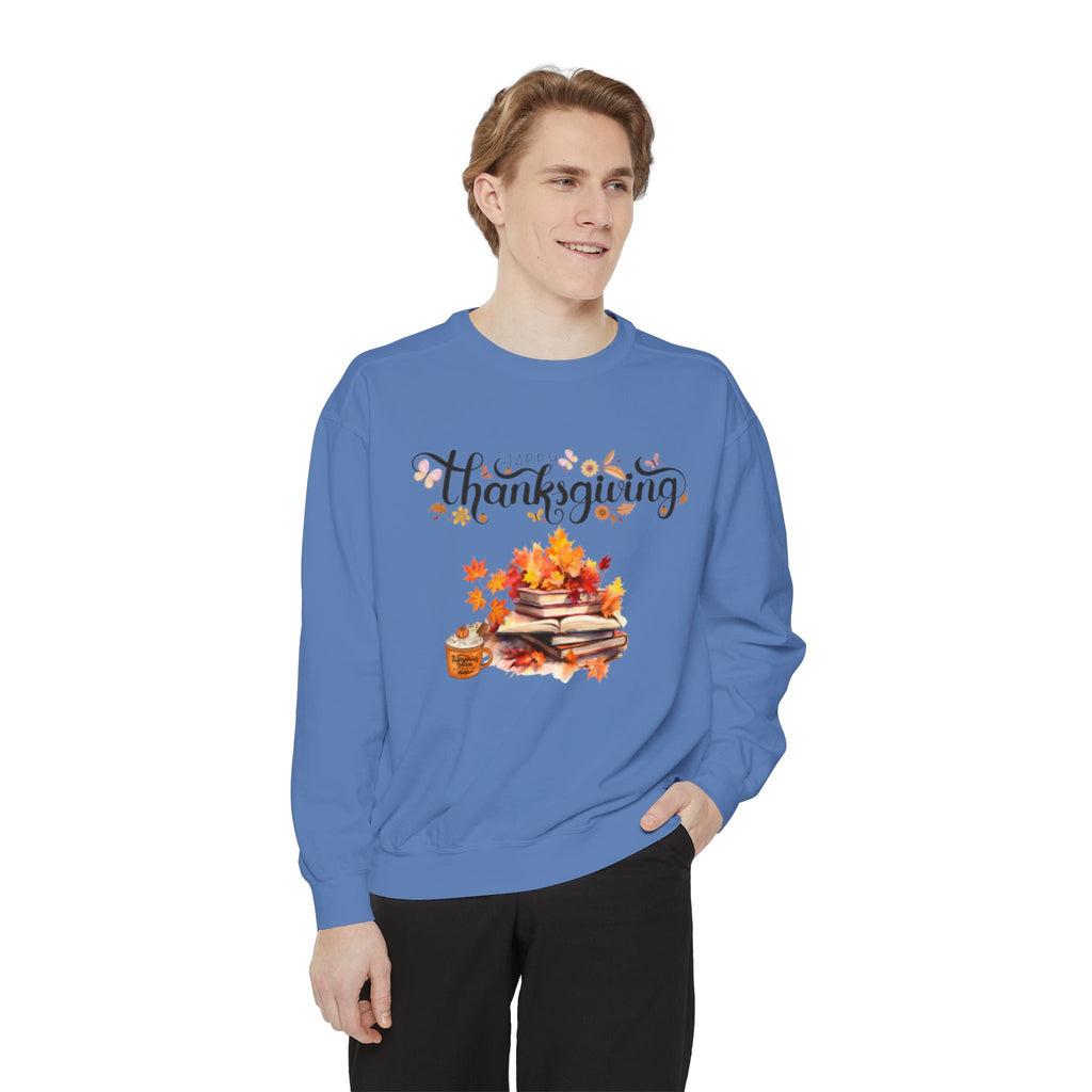 Thanksgiving Cozy Sweatshirt — Autumn Leaves & Pumpkin Pie Graphic