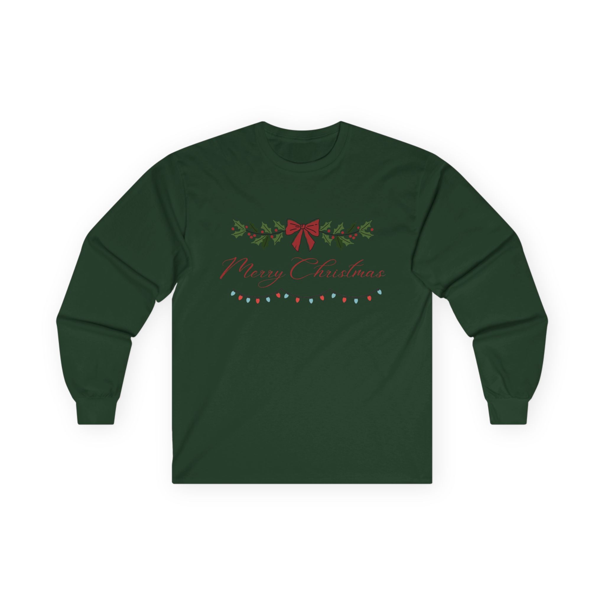 Christmas Garland Long Sleeve Tee — "Merry Christmas" Holiday Shirt